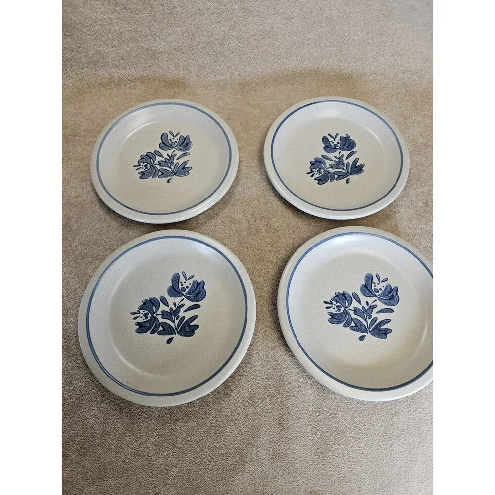 Set Of 4 Pfaltzgraff Yorktowne 6.75“ Salad Bread Dessert Plates Blue Floral USA